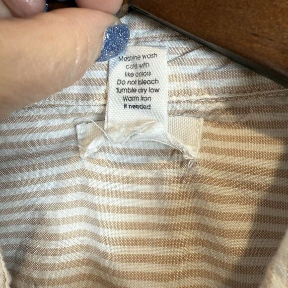 Japna Tan White Striped Long Sleeve Button Shirt Size Large Beach Boho Rolltab - Picture 7 of 13